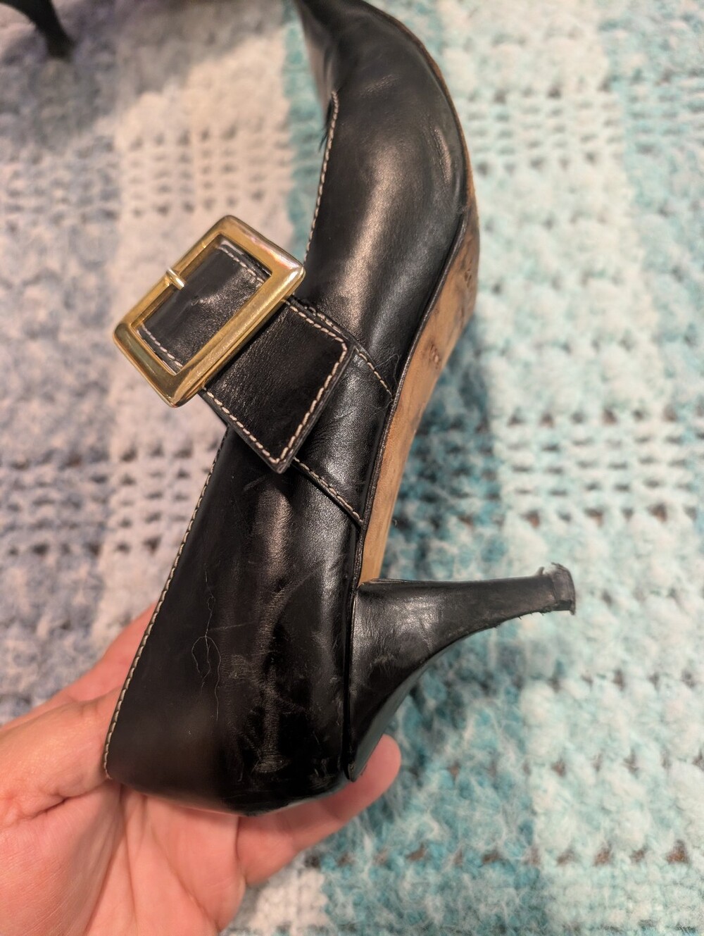 kate Spade Classic Black Pointed Mary Jane Pumps with Gold Buckle Size 8.5 - Picture 11 of 14